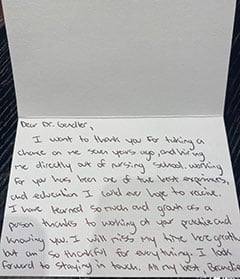 Testimonial letter: Dear Dr. Gendler -I want to thank you for… Brandie-Flores, Patient 6