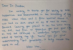 Testimonial letter: Dear Dr. Gendler -I'm writing to thank you for…., Patient 7