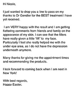 Testimonial letter: Thank you. Good morning Dr. Gendler, Thanks so much for including me… Patient 1